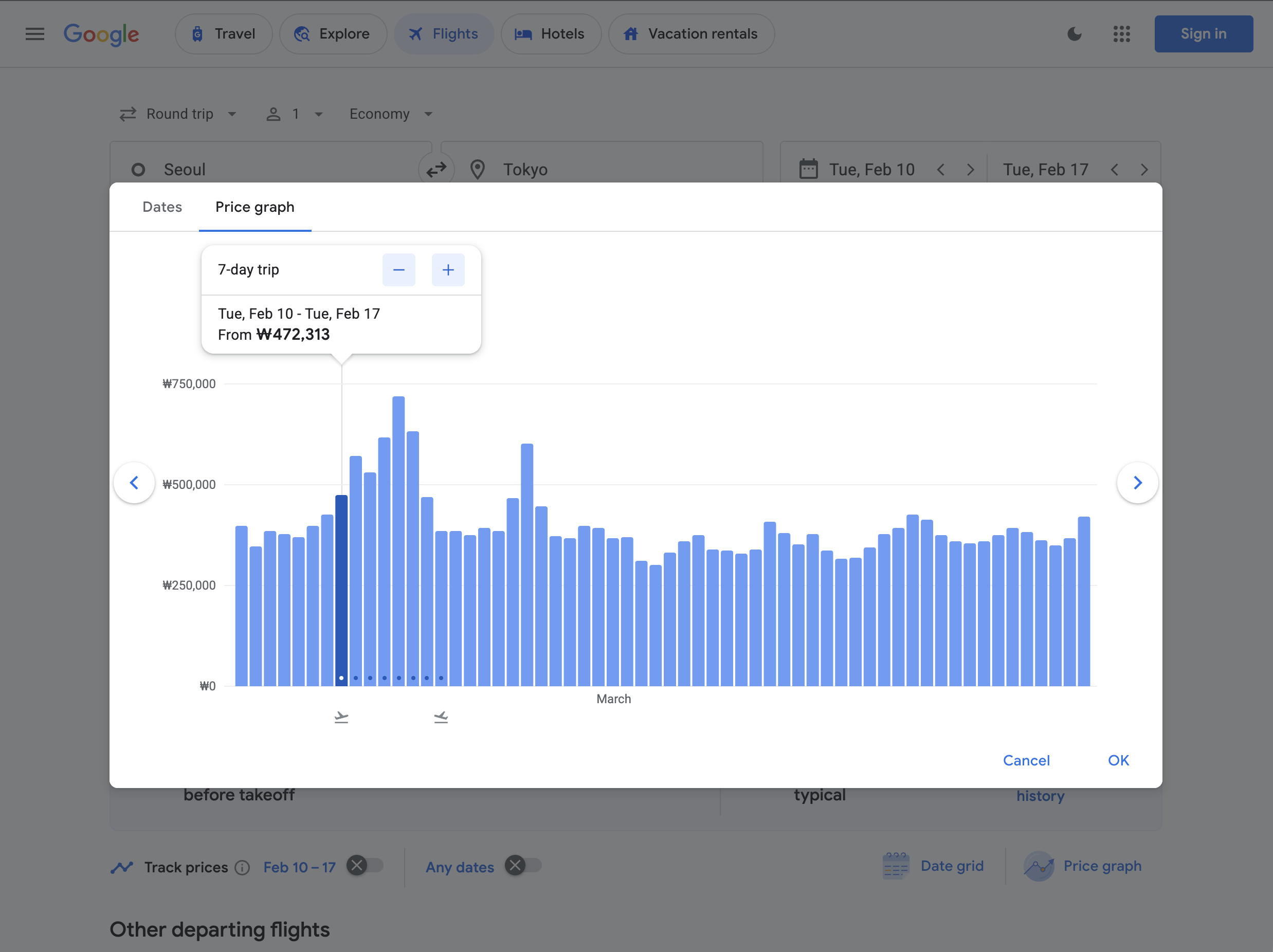 Google Flights Price Graph - Visualizing price trends