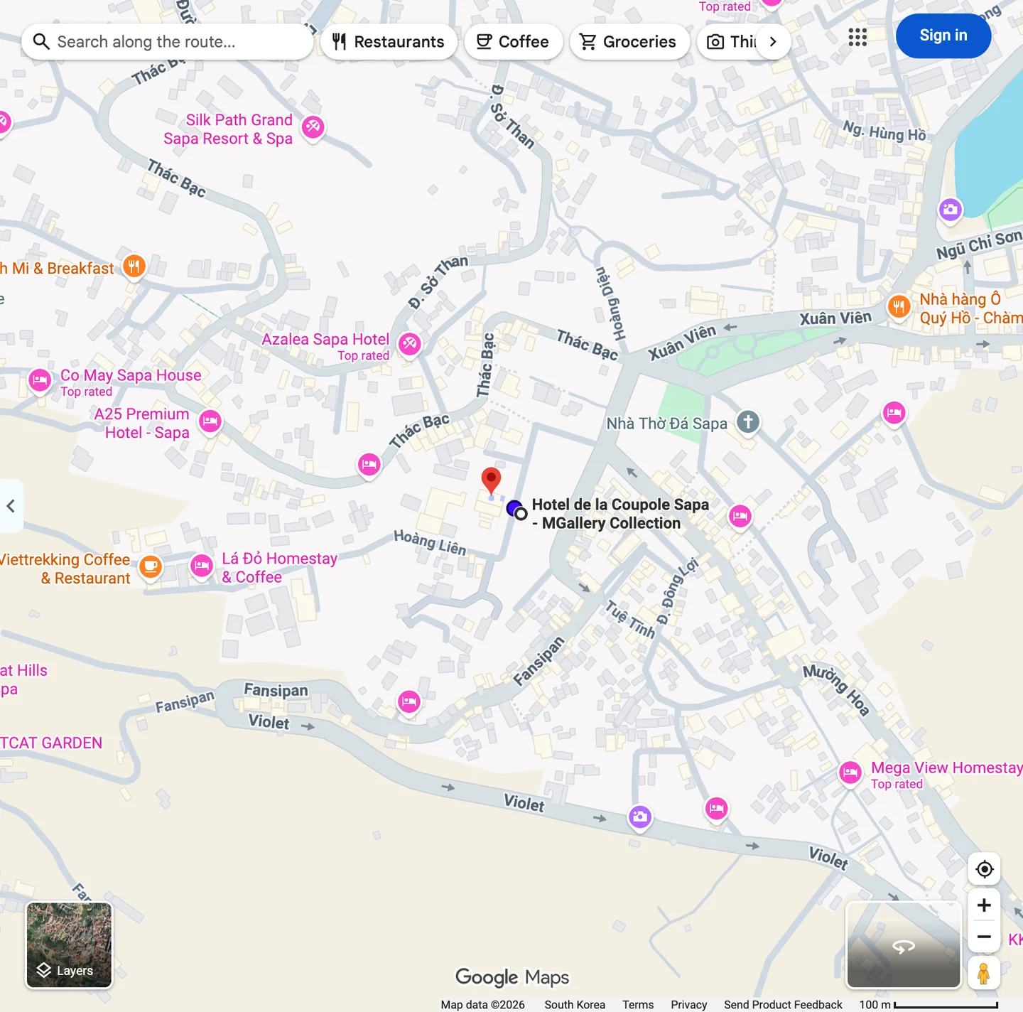 Google Maps walking route, Sộp Bánh Mì & Vegetarian right next to Hôtel de la Coupole