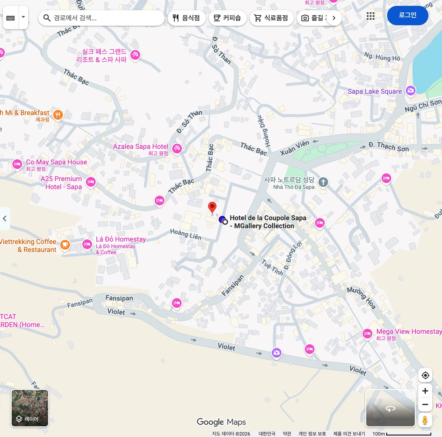 구글 지도 도보 경로, 오텔 드 라 쿠폴 바로 옆의 Sộp Bánh Mì & Vegetarian