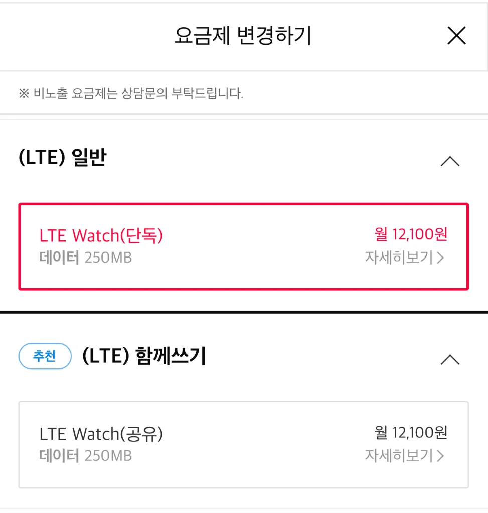 The plan selection shows 12,100 KRW. The key is that this gets waived with my phone plan.