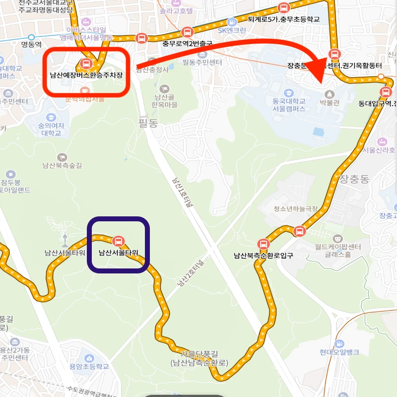 Namsan Bus No. 01A Route Map