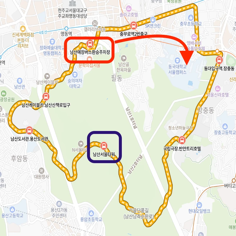 Namsan Bus No. 01B Route Map