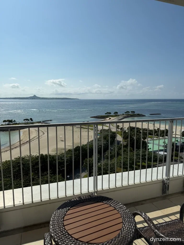 View of the sea and Ie Island from the Orion Motobu Resort balcony