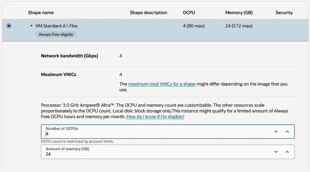 VM Shape Configuration