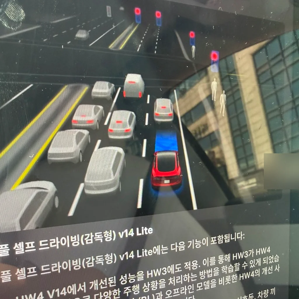 FSD v14 Lite driving visualization on the HW3 Model Y screen