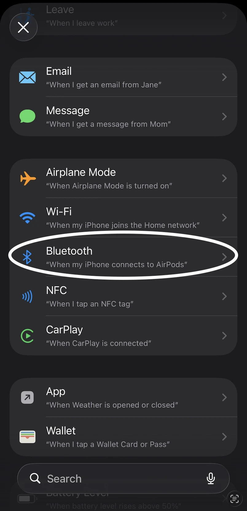 Bluetooth trigger selection