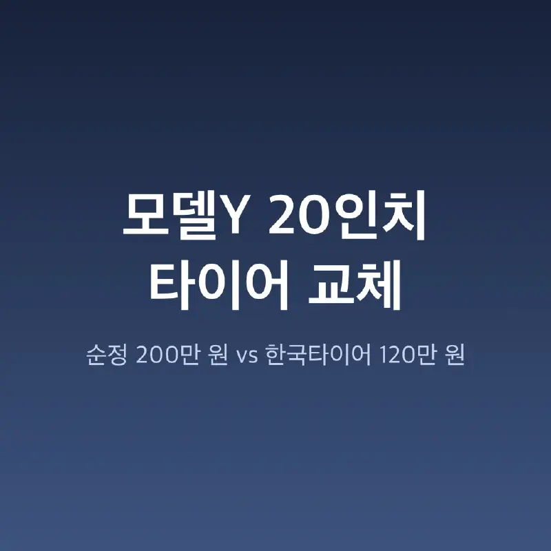 모델Y 20인치 타이어 교체: 순정 200만 vs 한국타이어 120만