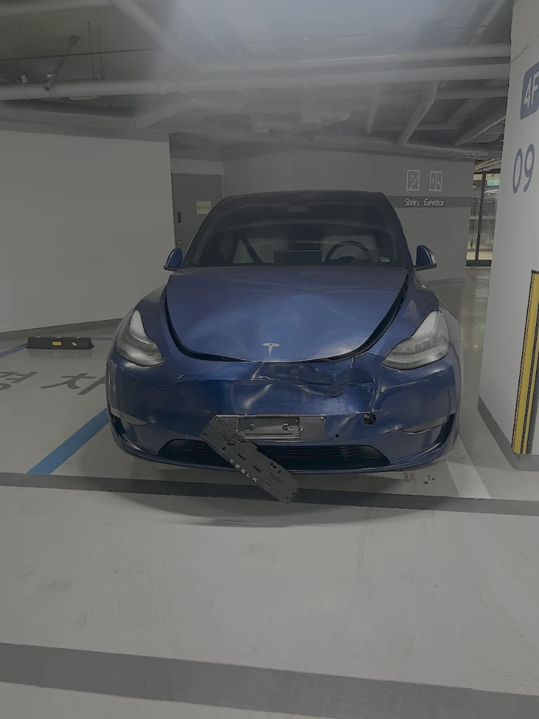 Front damage on the Tesla Model Y