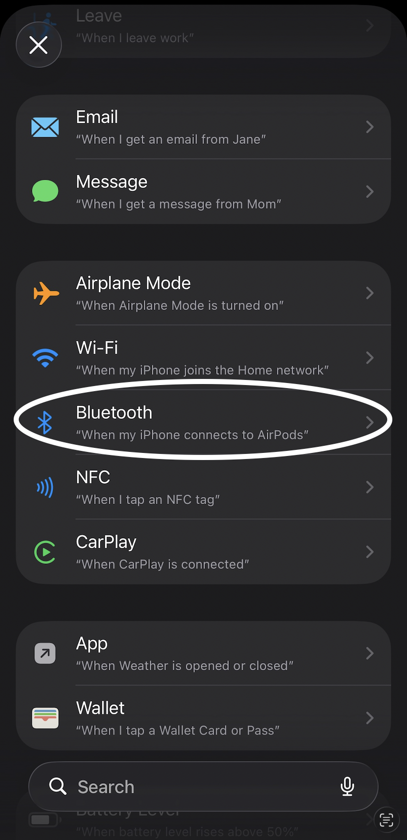 Bluetooth trigger selection