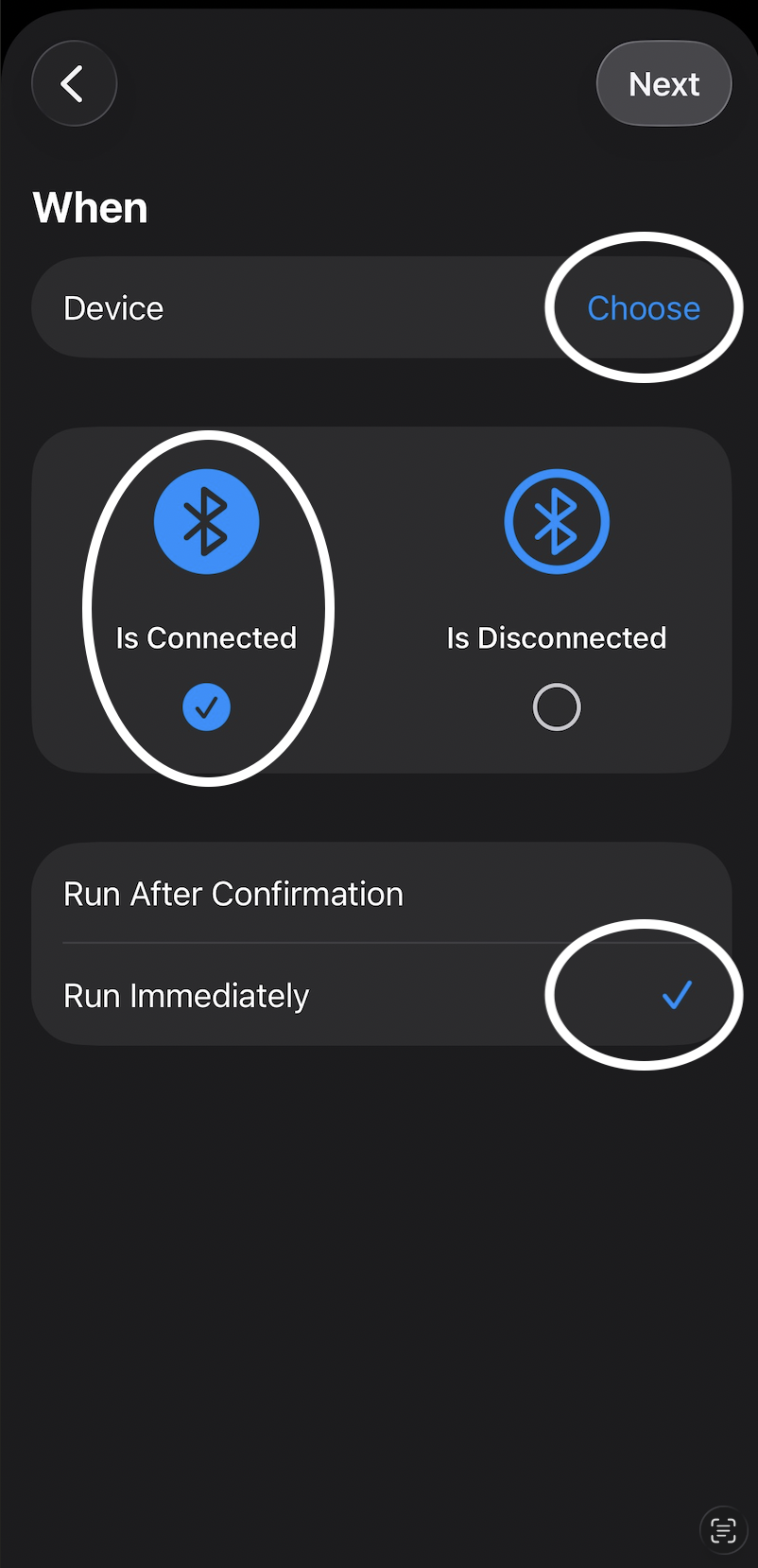 Device selection and connection type
